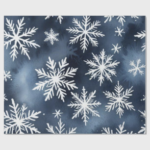 Papier Cadeau Motif de flocons de neige à l'aquarelle en bleu ma