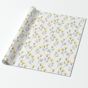 Papier Cadeau Motif de floraisons florales aquarelles jaunes élé