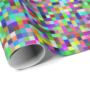 Papier Cadeau Motif de fond de carrés de pixels colorés
