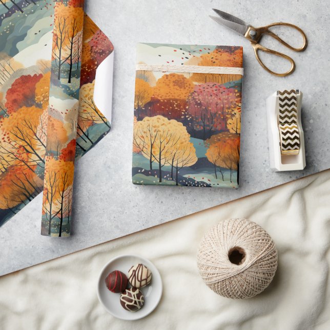 Papier Cadeau Motif de forêt automnale (Artisanat)
