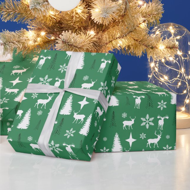 Papier Cadeau Motif de forêt de cerfs blancs modernes (Vacances)