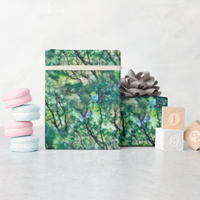 Papier Cadeau Motif de forêt verte aquarelle (Baby Shower)