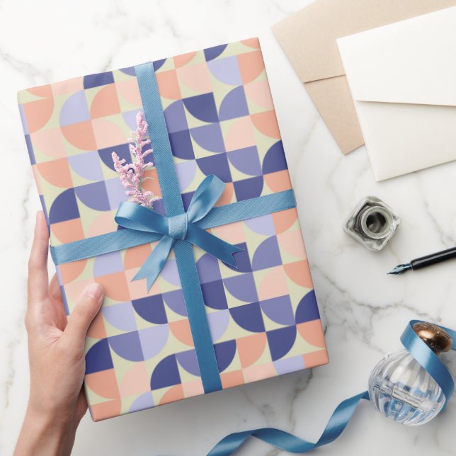 Papier Cadeau Motif de formes géométriques Retro Purple Coral Pe (Cadeaux)