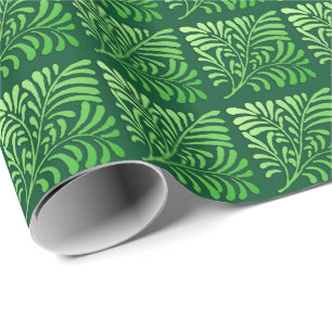 Papier Cadeau Motif de fougères Art déco - tons verts