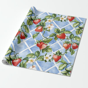 Papier Cadeau Motif de fraise et feuille de charme - Vintage (2)