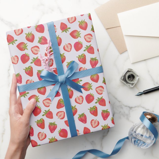Papier Cadeau Motif de fraise rose (Cadeaux)