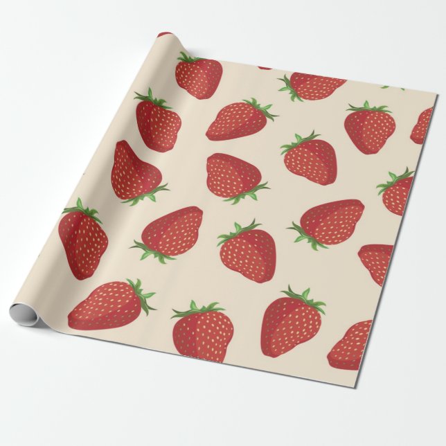Papier Cadeau Motif de fraises (Déroulé)