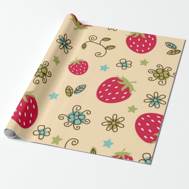 Papier Cadeau Motif de fraises (Déroulé)