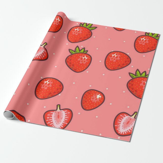 Papier Cadeau Motif de fraises (Déroulé)