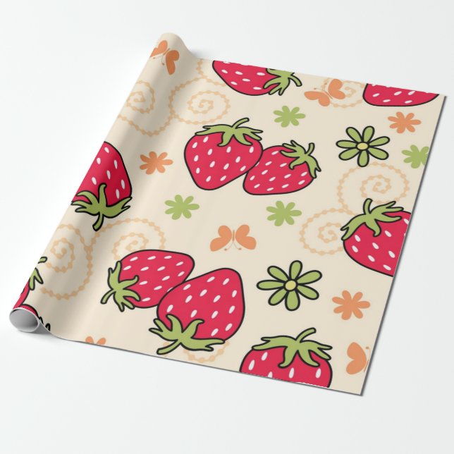 Papier Cadeau Motif de fraises (Déroulé)
