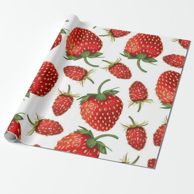 Papier Cadeau Motif de fraises (Déroulé)