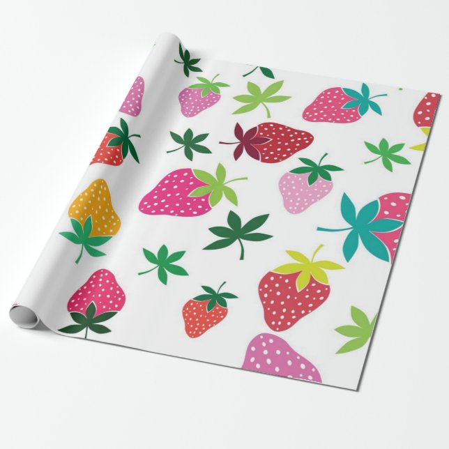 Papier Cadeau Motif de fraises (Déroulé)