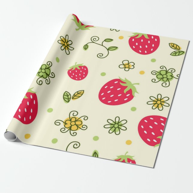 Papier Cadeau Motif de fraises (Déroulé)