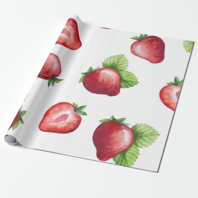 Papier Cadeau Motif de fraises (Déroulé)