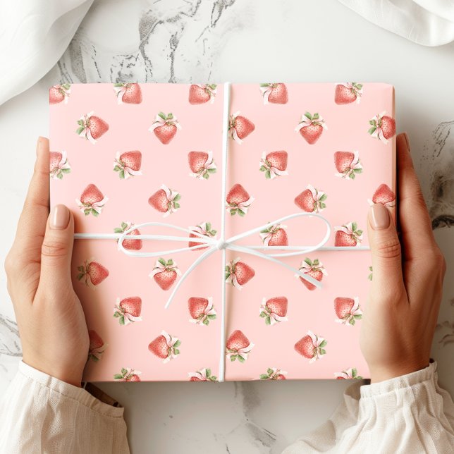Papier Cadeau Motif de fraises Coquette Bow rose (Créateur téléchargé)