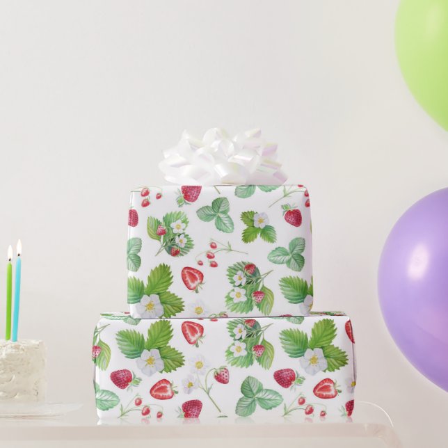Papier Cadeau Motif de fraises d'aquarelle (Cadeaux de fête)