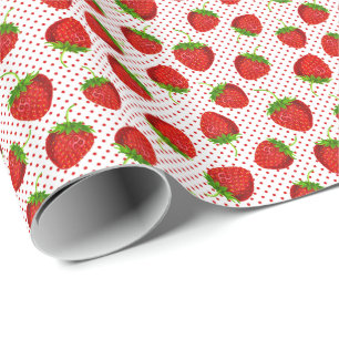 Papier Cadeau Motif de fraises et de points rouges
