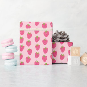 Papier Cadeau Motif de fraises roses