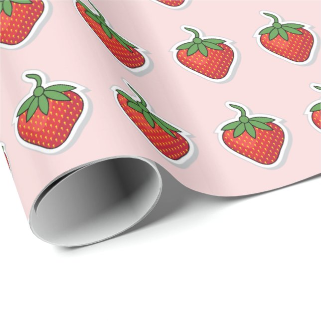 Papier Cadeau Motif de fraises rouges sucrées (Coin rond)