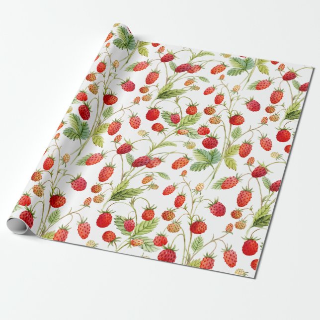 Papier Cadeau Motif de fraises sauvages Aquarelle (Déroulé)