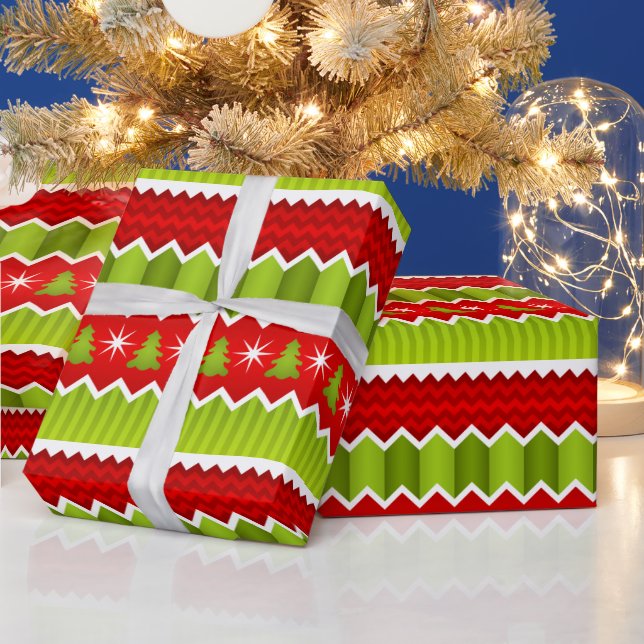 Papier Cadeau Motif De Frappes Chevron Rouge Et Vert Noël (Vacances)