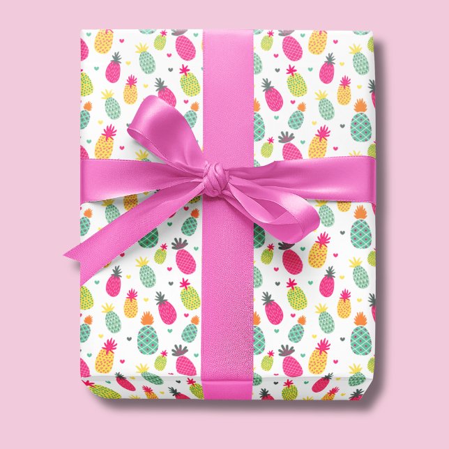 Papier Cadeau Motif de fruit d'été de l'ananas tropical (Pineapple tropical fruit pattern wrapping paper roll.)