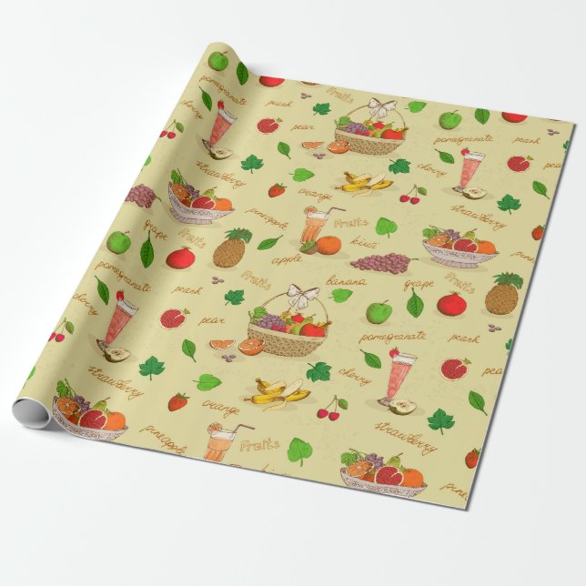 Papier Cadeau Motif de fruits (Déroulé)