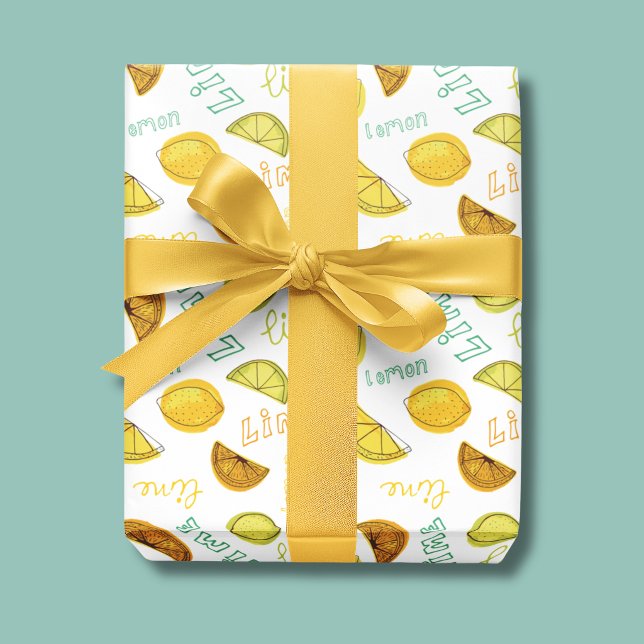 Papier Cadeau Motif de fruits acidulés au citron et au citron ve (Lemon & Lime Citrus Fruit Wrapping Paper rolls)