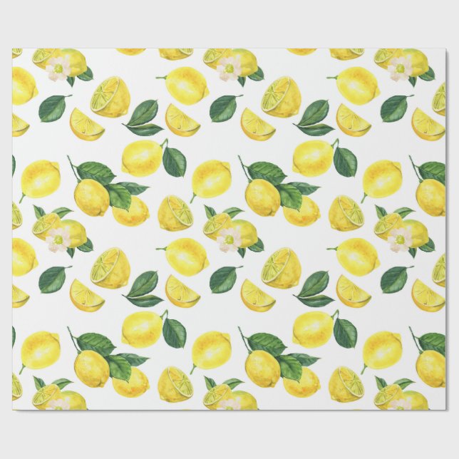 Papier Cadeau Motif de fruits aux citrons jaunes (Plat)