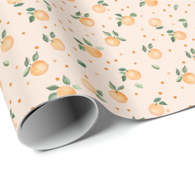 Papier Cadeau Motif de fruits d'agrumes oranges d'été mignon (Coin rond)