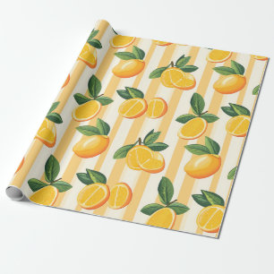Papier Cadeau Motif de fruits d'agrumes vibreux avec Feuilles ve