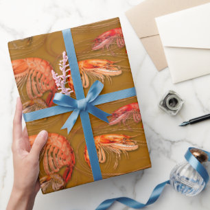 Papier Cadeau Motif de fruits de mer crustacés bruns crevettes o