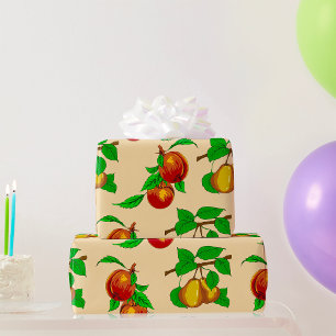 Papier Cadeau Motif de fruits de pêche et de poire, botanique ru