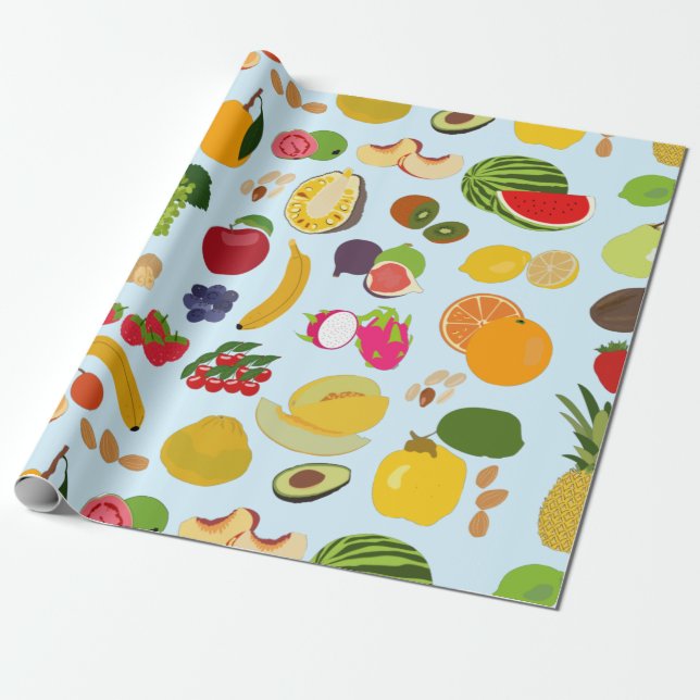 Papier Cadeau Motif de fruits d'été coloré (Déroulé)