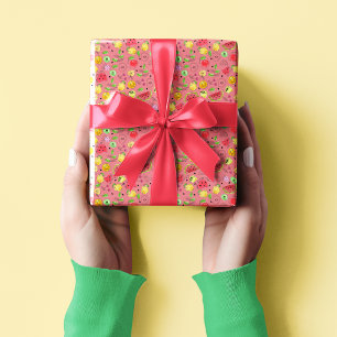Papier Cadeau Motif de fruits d'été   Rose Rose