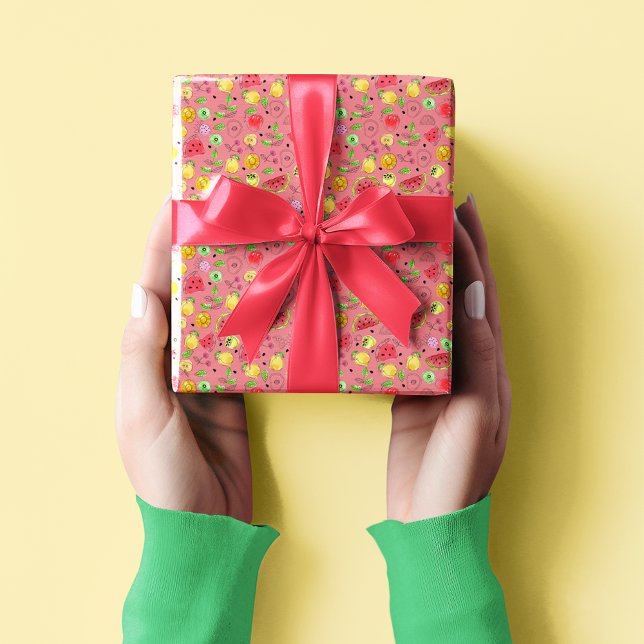 Papier Cadeau Motif de fruits d'été | Rose Rose (Créateur téléchargé)