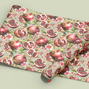 Papier Cadeau Motif de fruits et de fleurs de grenade luxuriants