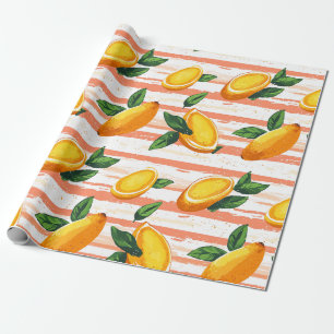 Papier Cadeau Motif de fruits Mango avec Feuilles verts