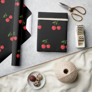 Papier Cadeau Motif de fruits moderne Cerise noire et rouge