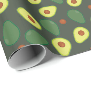 Papier Cadeau Motif de fruits moderne vert foncé jaune Avocado