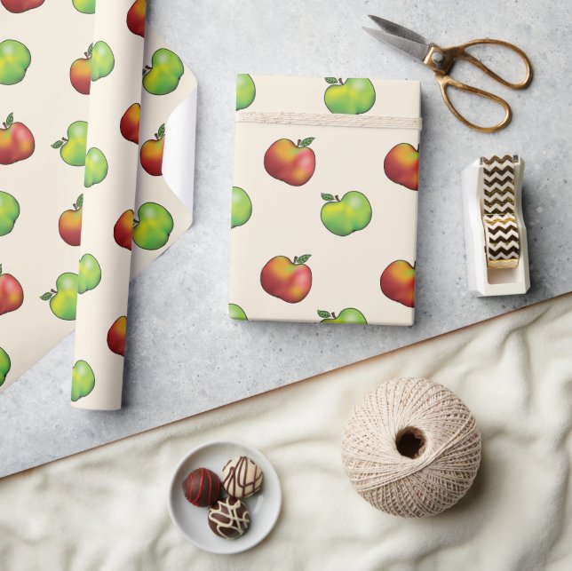 Papier Cadeau Motif de fruits rouges et verts à la pomme (Artisanat)