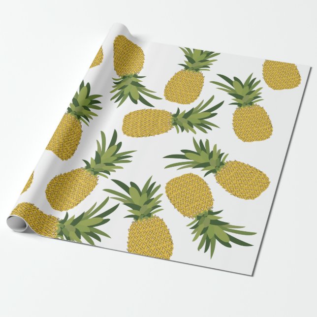 Papier Cadeau Motif de fruits tropicaux à l'ananas (Déroulé)