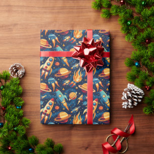 Papier Cadeau Motif de fusée pour enfants avec planètes