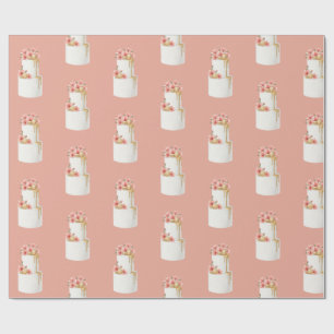 Papier Cadeau Motif de gâteau floral aquarelle rose corail