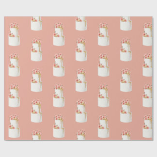 Papier Cadeau Motif de gâteau floral aquarelle rose corail