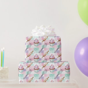 Papier Cadeau Motif de gâteau pastel rose aquarelle