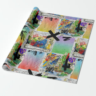 Papier Cadeau Motif de graffiti urbain coloré (14)