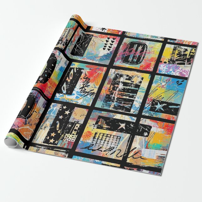 Papier Cadeau Motif de graffiti urbain coloré (5) (Déroulé)