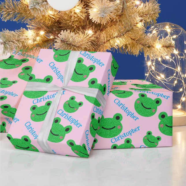 Papier Cadeau Motif de grenouille rose sucrée (Vacances)