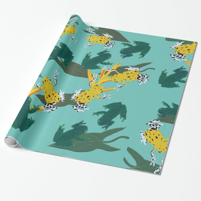 Papier Cadeau Motif de grenouilles exotiques (Déroulé)
